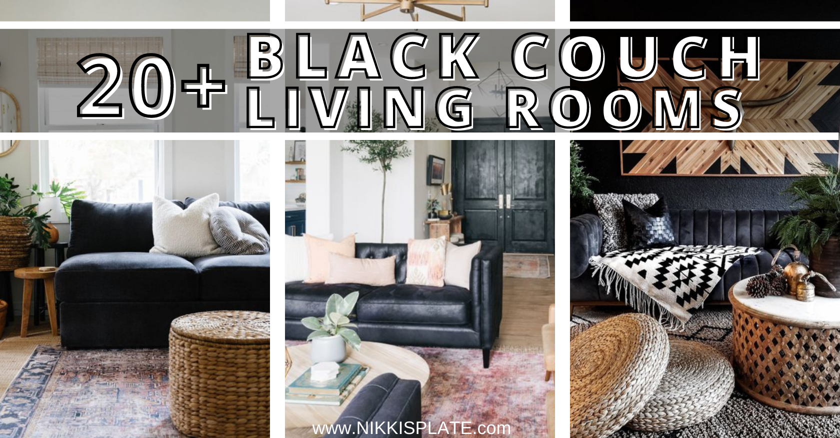 farmhouse living room black couch