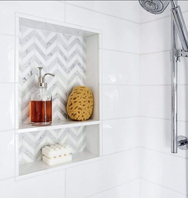 Shampoo shelf, shower niche, shower shelf, large white textured