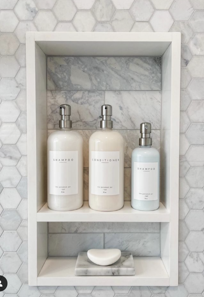 Shampoo shelf, shower niche, shower shelf, large white textured
