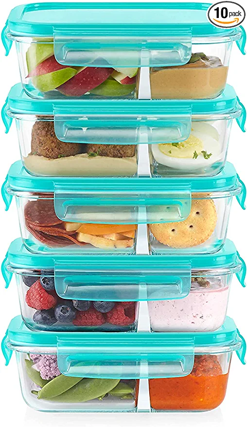Bayco Glass Meal Prep Storage Container Set w/ Pink Lids - NEW 9