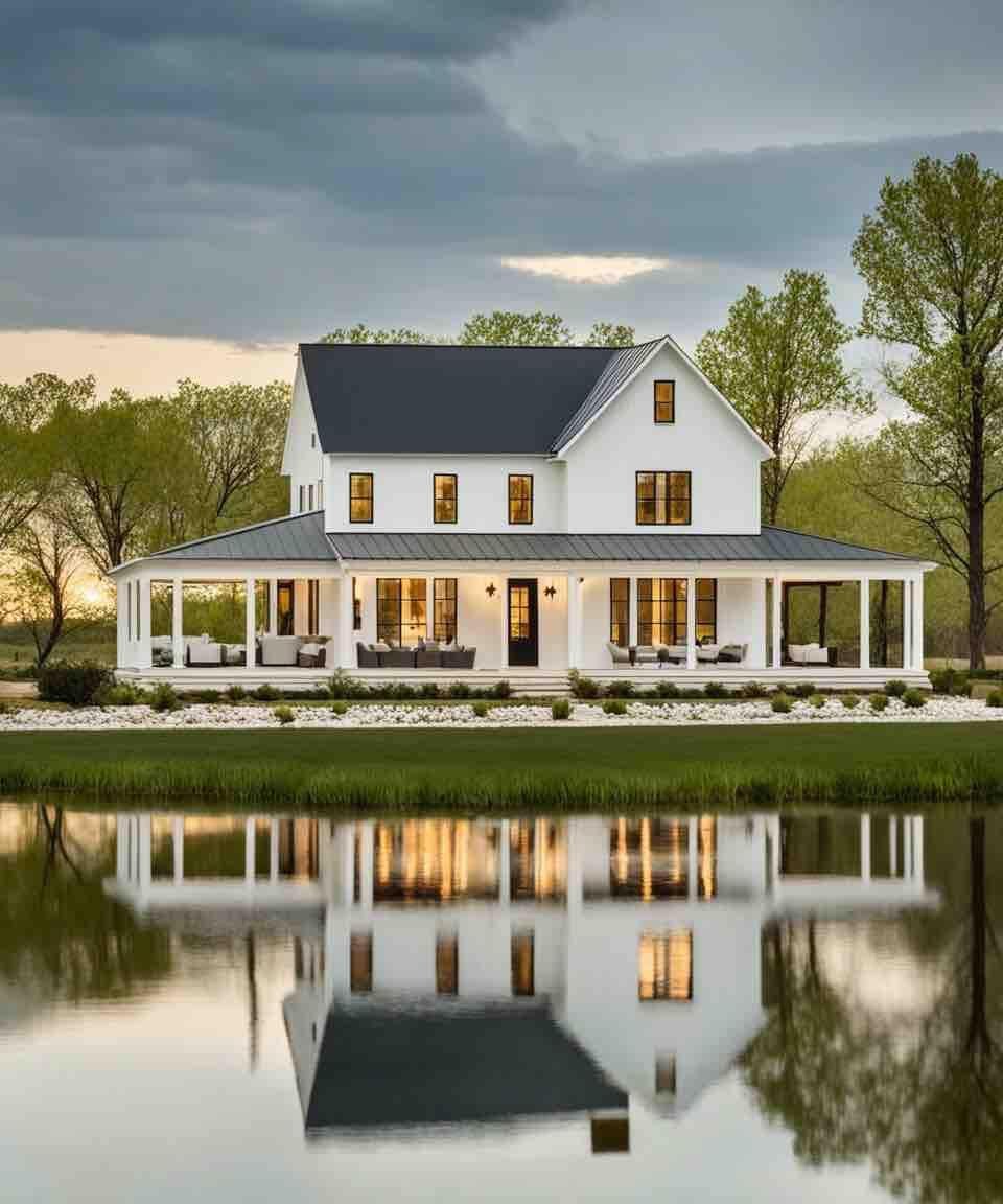 Here are 25 breathtaking white modern farmhouses that blend rustic charm with sleek contemporary design.