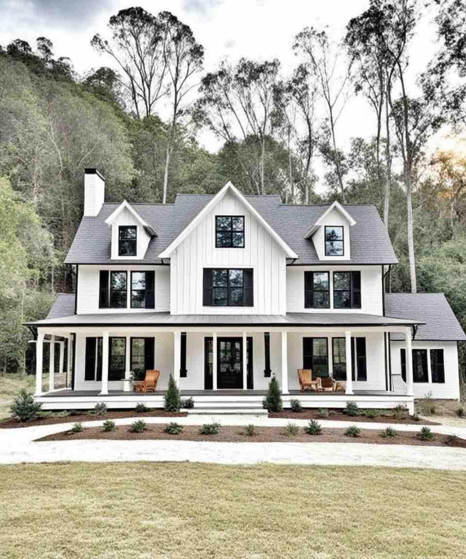 Here are 25 breathtaking white modern farmhouses that blend rustic charm with sleek contemporary design.