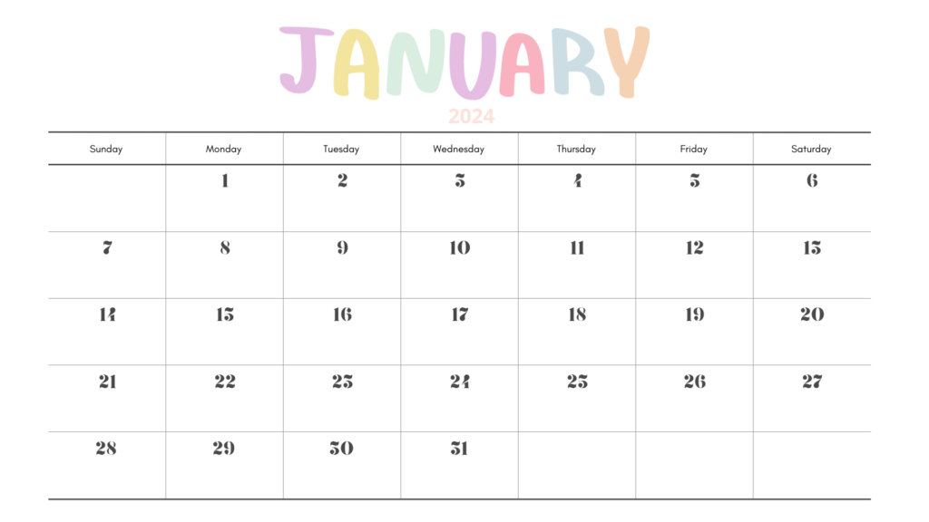 10 Free Printable January 2024 Calendar Templates - Nikki's Plate