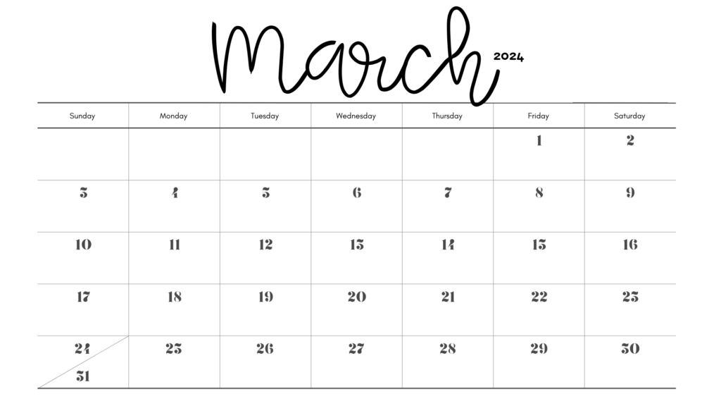 10 FREE PRINTABLE MARCH 2024 CALENDAR TEMPLATES